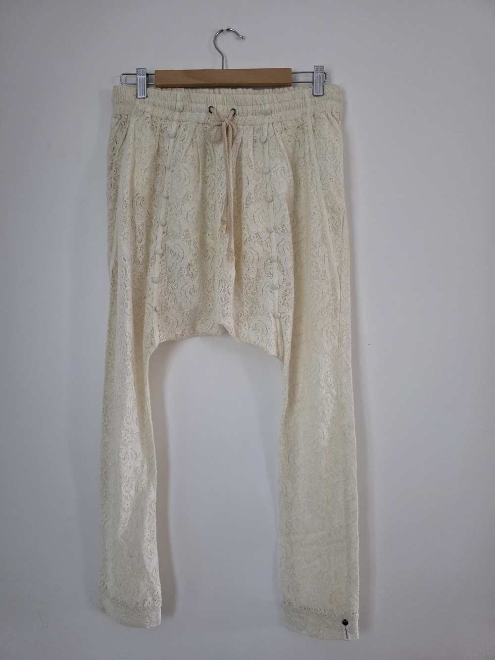 Anthropologie One Cream Textured Straight-Leg Pants